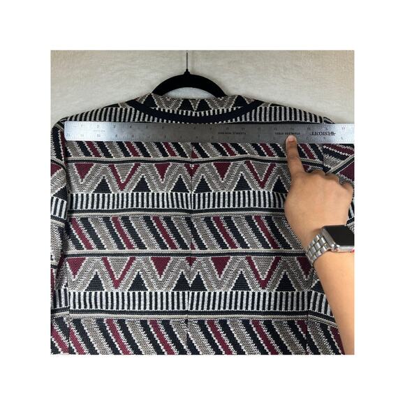 Tahari ASL Geometric Tribal Printed Black Red Tan Open Blazer Jacket Womens 10 - Picture 12 of 16